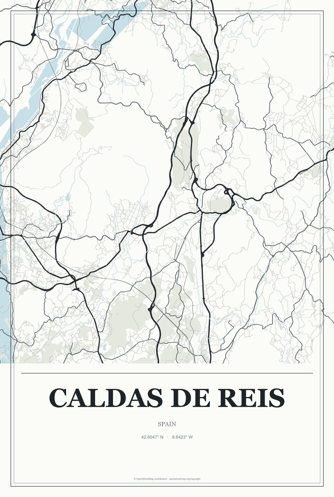 Caldas de Reis, Spain City Map Aluminum Sign in Gallery Air style