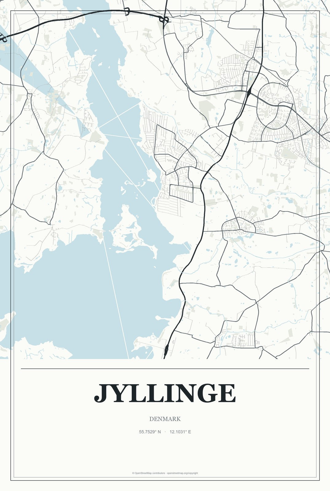 Jyllinge, Denmark City Map Aluminum Sign in Gallery Air style