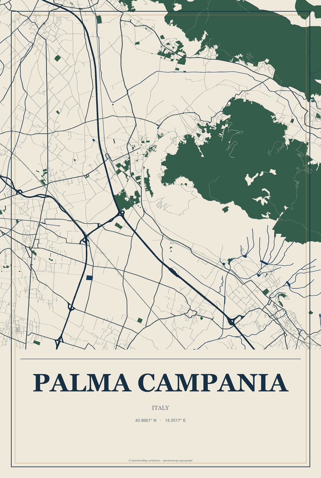 Palma Campania, Italy City Map Aluminum Sign in Coastal Cutout style