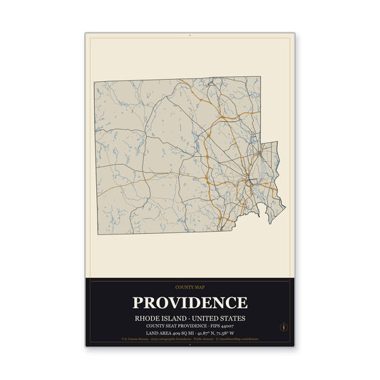 Providence County, Rhode Island Map Aluminum Sign in Museum Plaque style