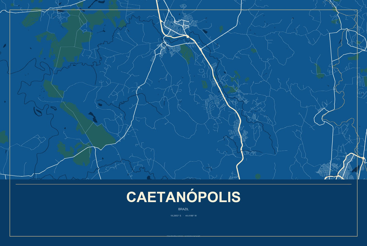 Caetanópolis, Brazil City Map Aluminum Sign in Harbor Cobalt style
