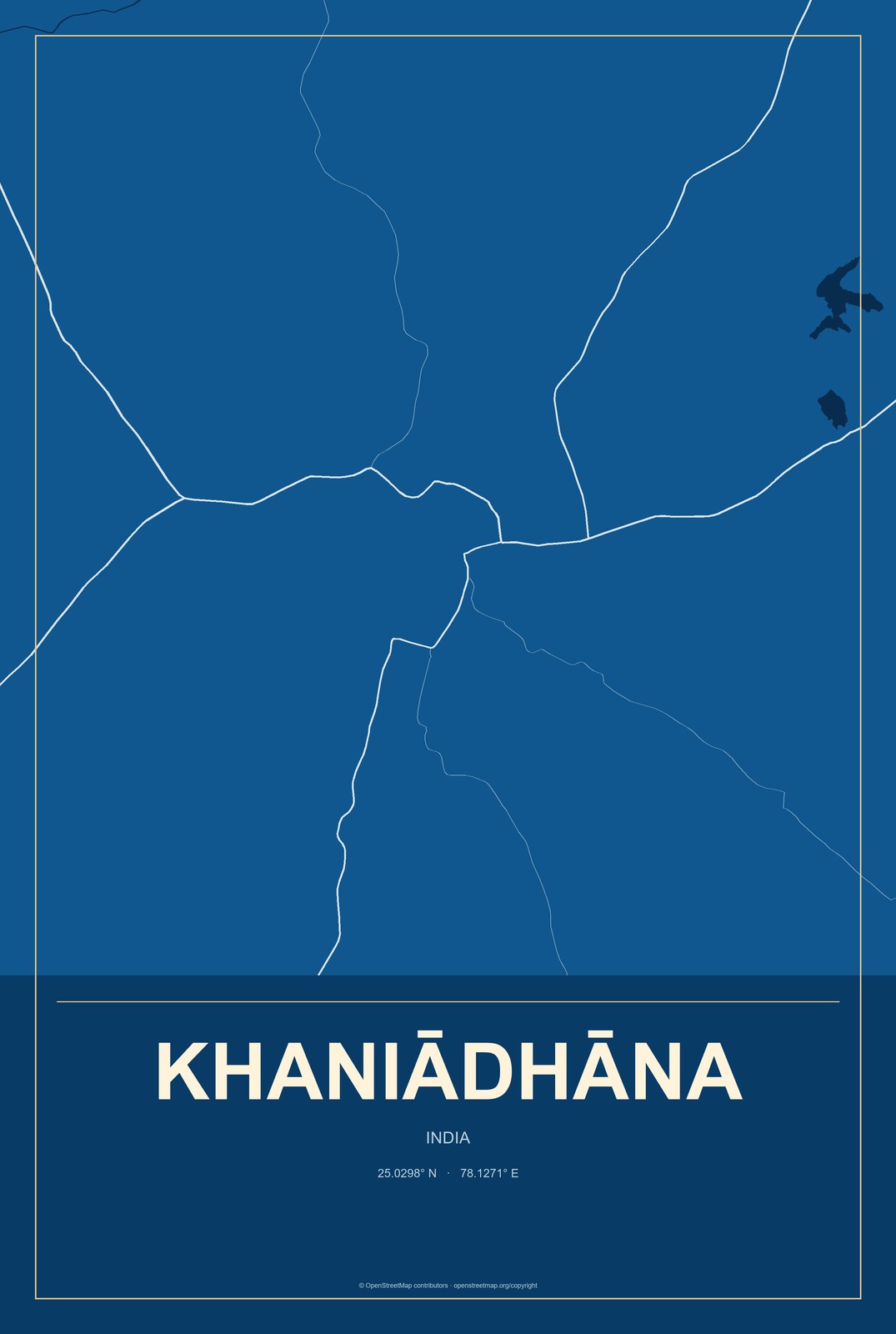 Khaniādhāna, India City Map Aluminum Sign in Harbor Cobalt style