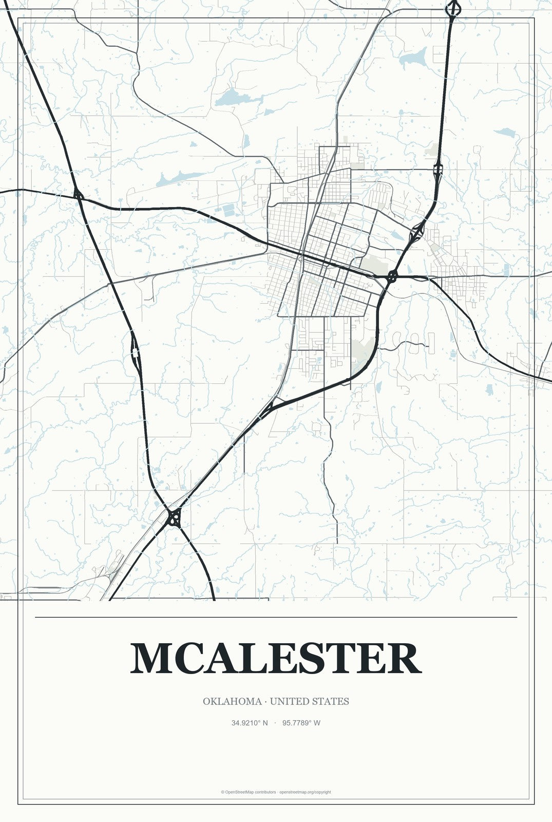 McAlester, Oklahoma City Map Aluminum Sign in Gallery Air style