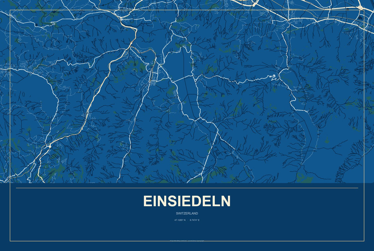Einsiedeln, Switzerland City Map Aluminum Sign in Harbor Cobalt style