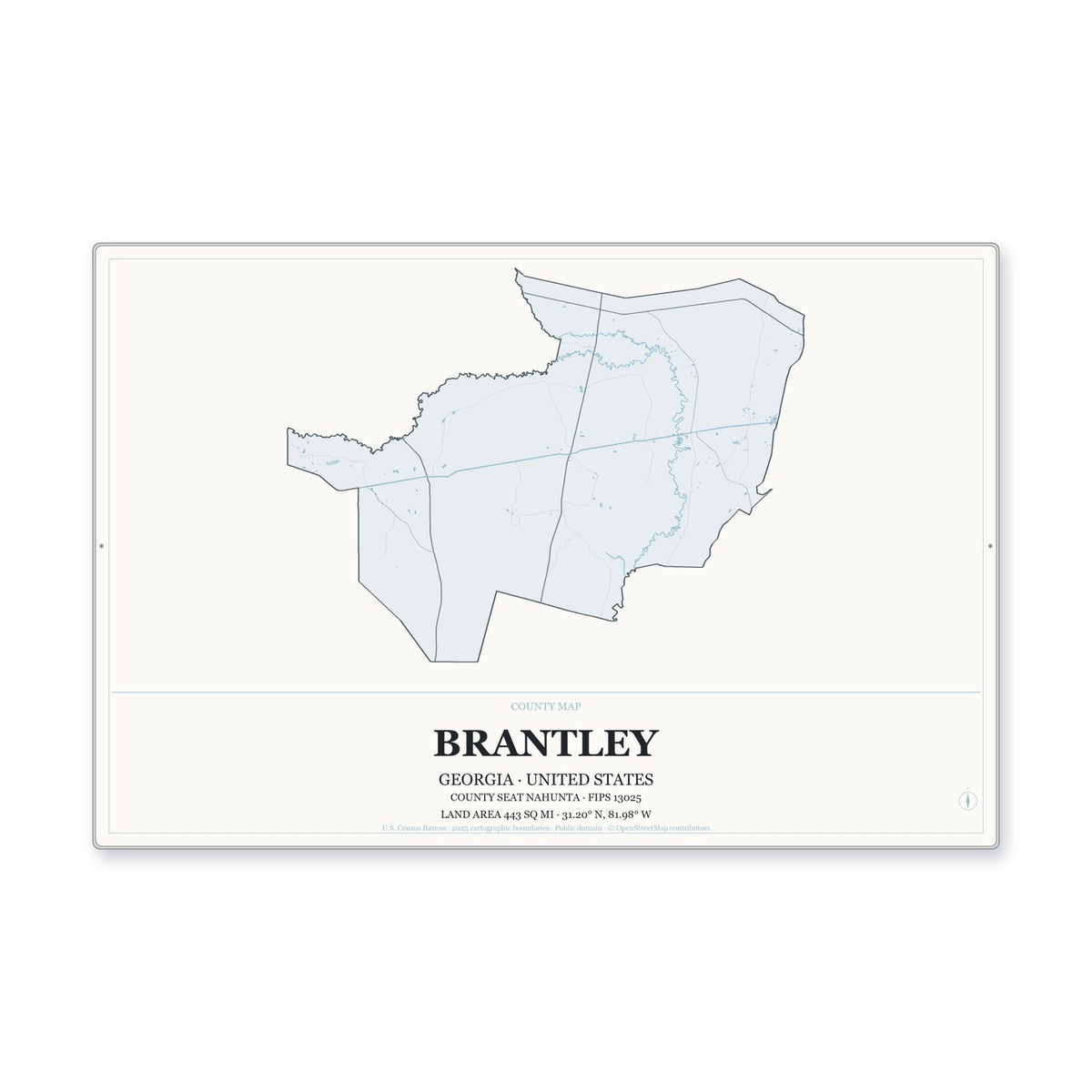 Brantley County, Georgia Map Aluminum Sign in Gallery Air style