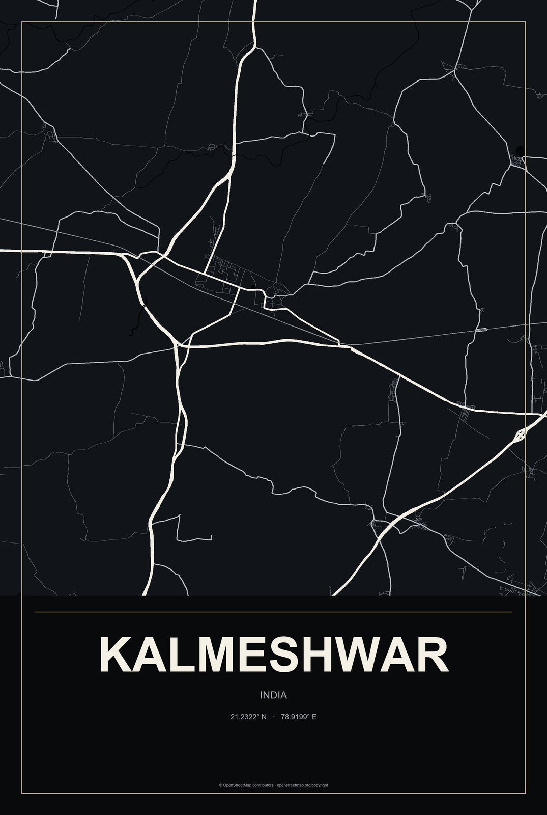 Kalmeshwar, India City Map Aluminum Sign in Metropolitan Noir style