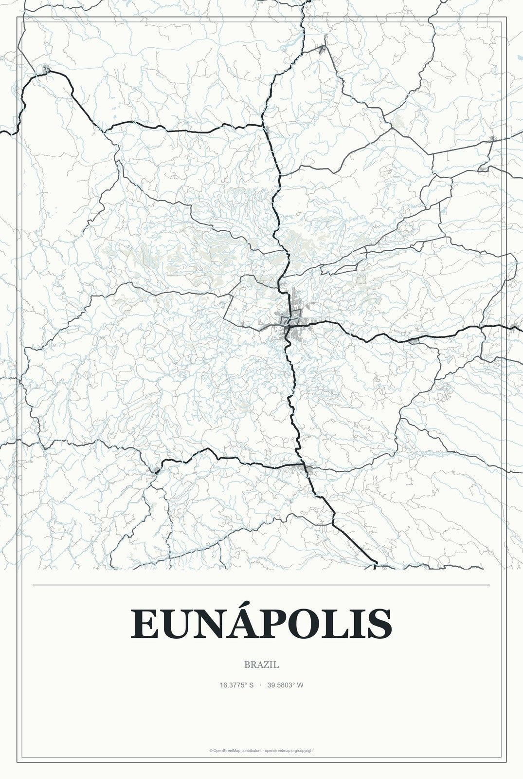 Eunápolis, Brazil City Map Aluminum Sign in Gallery Air style
