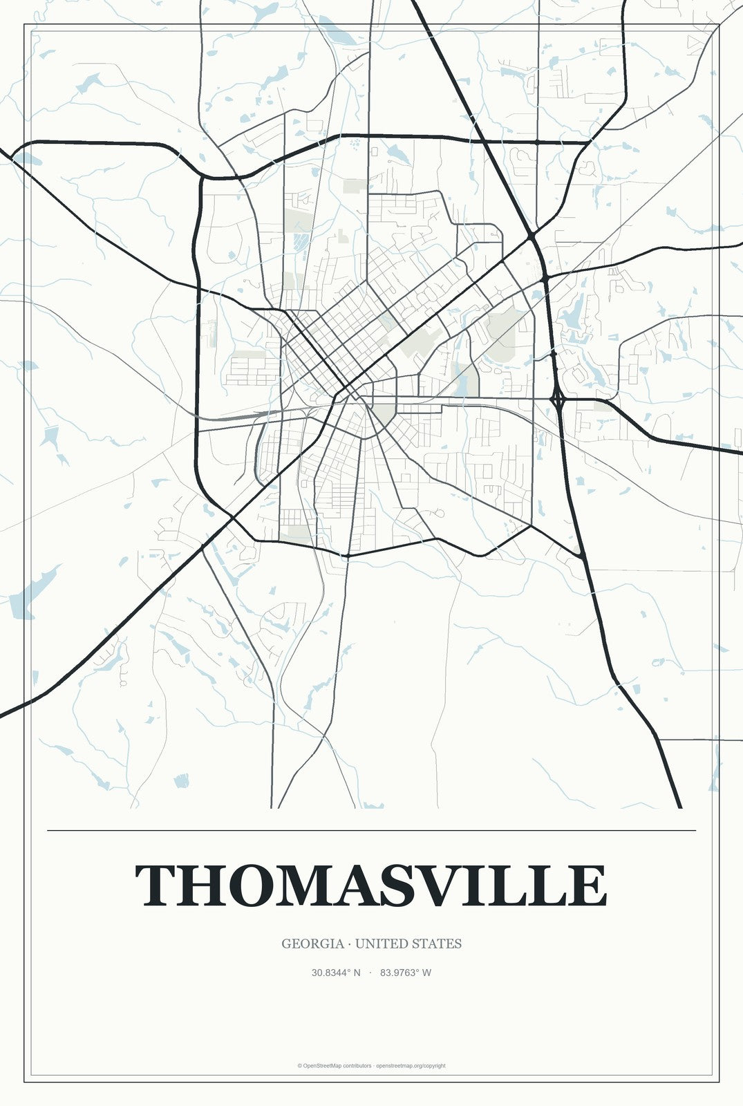 Thomasville, Georgia City Map Aluminum Sign in Gallery Air style