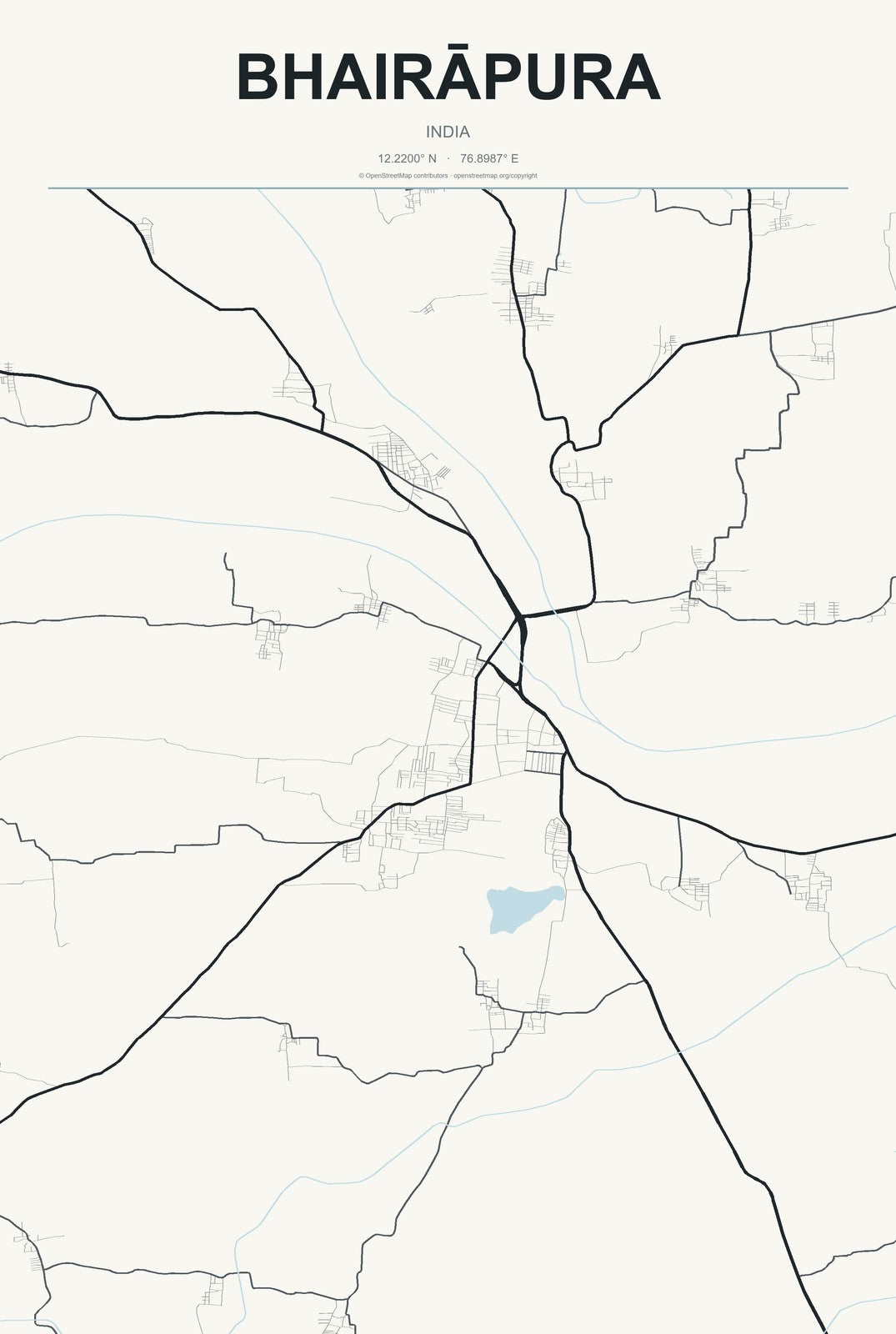 Bhairāpura, India City Map Aluminum Sign in Headline Atlas style