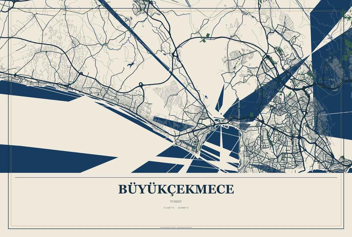 Büyükçekmece, Turkey City Map Aluminum Sign in Coastal Cutout style