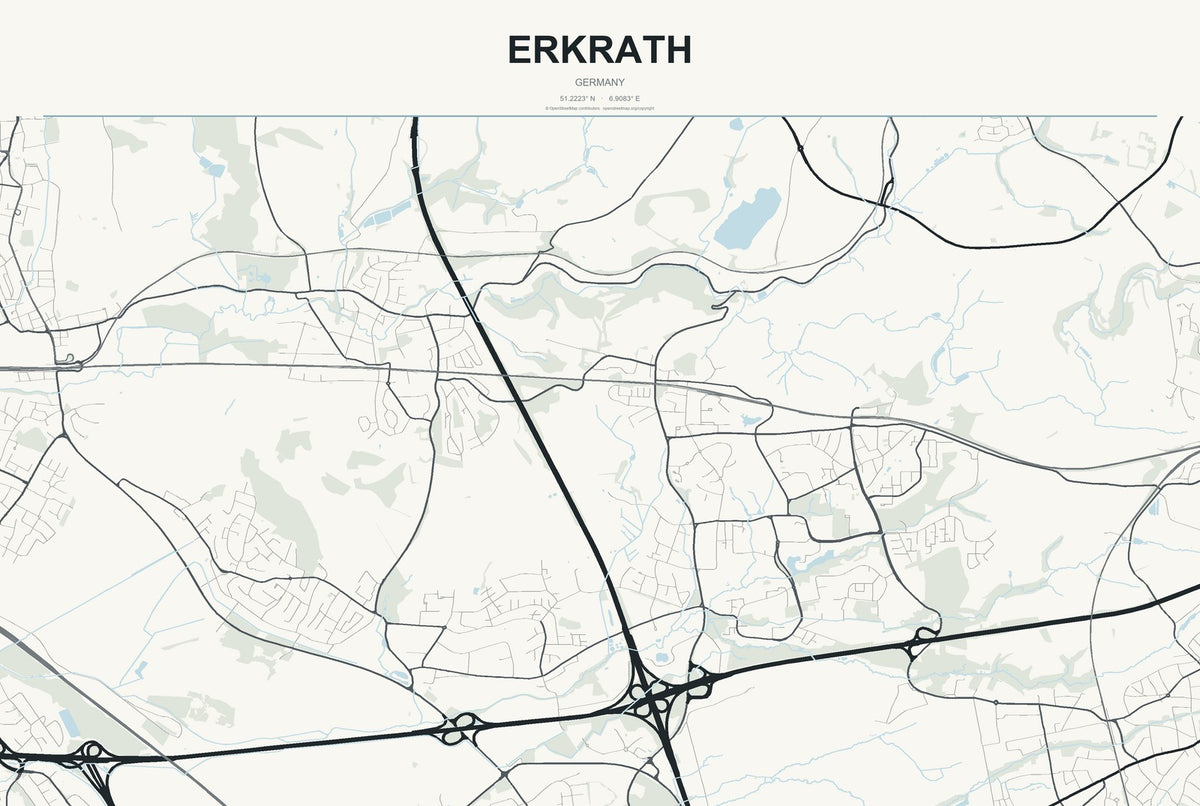 Erkrath, Germany City Map Aluminum Sign in Headline Atlas style