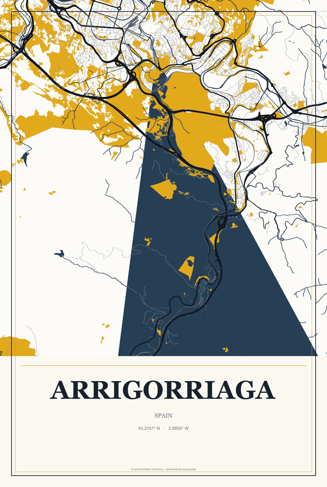 Arrigorriaga, Spain City Map Aluminum Sign in Citrine Modern style