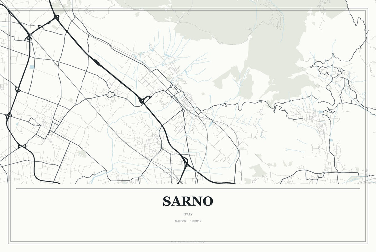 Sarno, Italy City Map Aluminum Sign in Gallery Air style