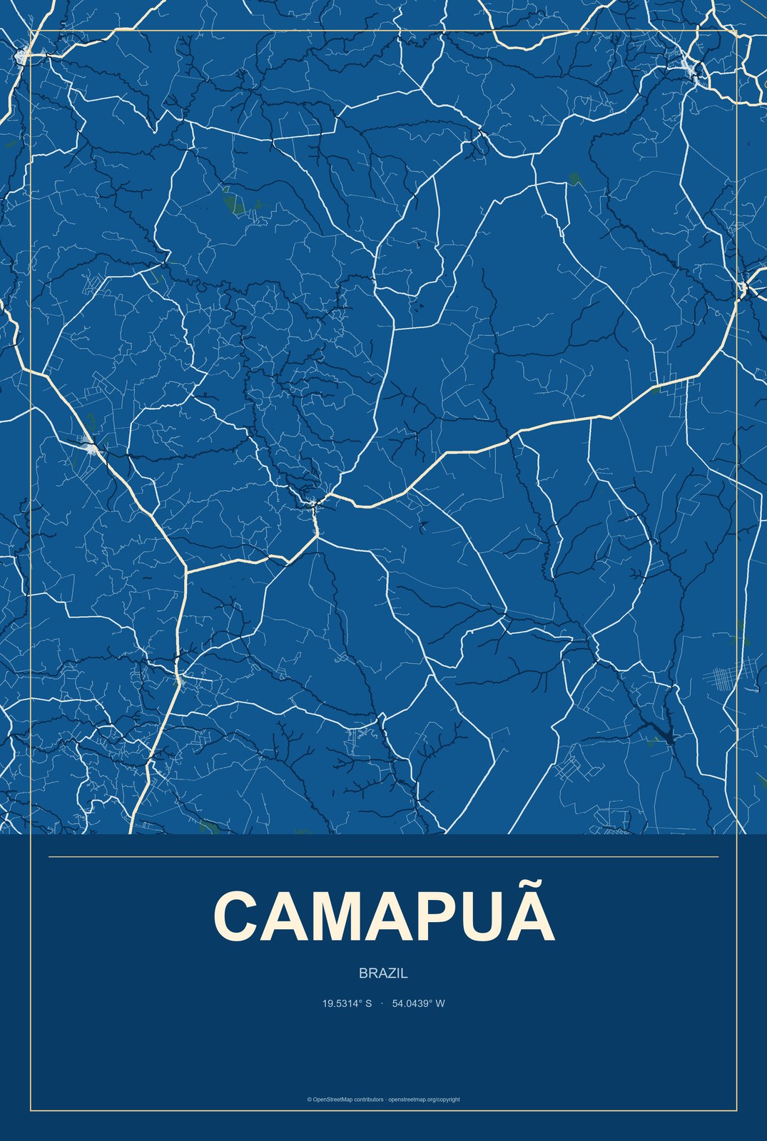 Camapuã, Brazil City Map Aluminum Sign in Harbor Cobalt style