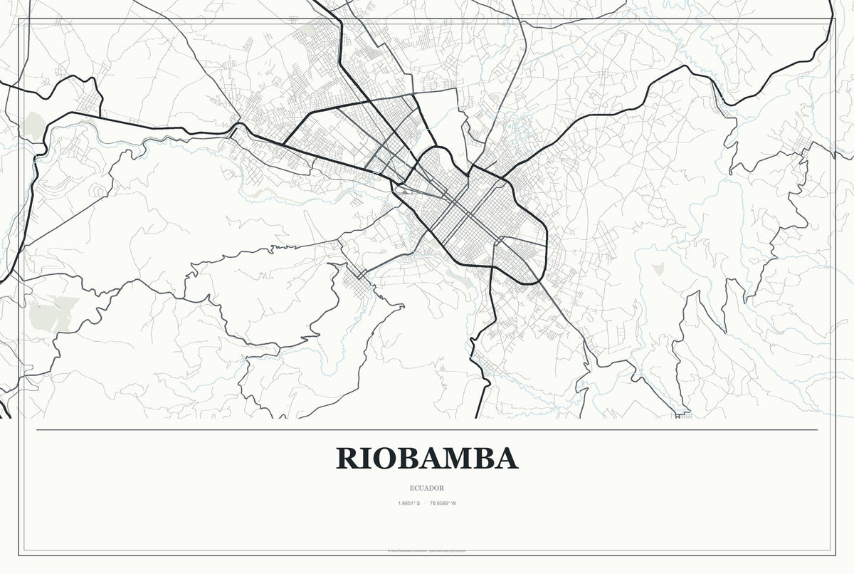 Riobamba, Ecuador City Map Aluminum Sign in Gallery Air style