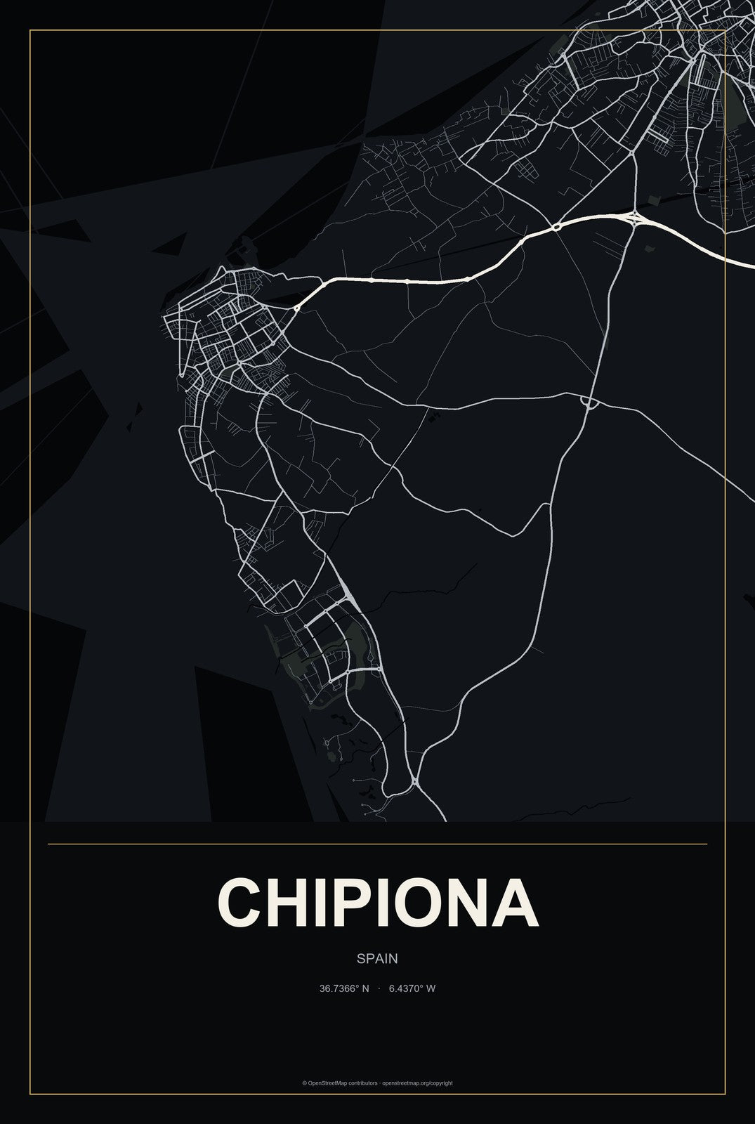 Chipiona, Spain City Map Aluminum Sign in Metropolitan Noir style