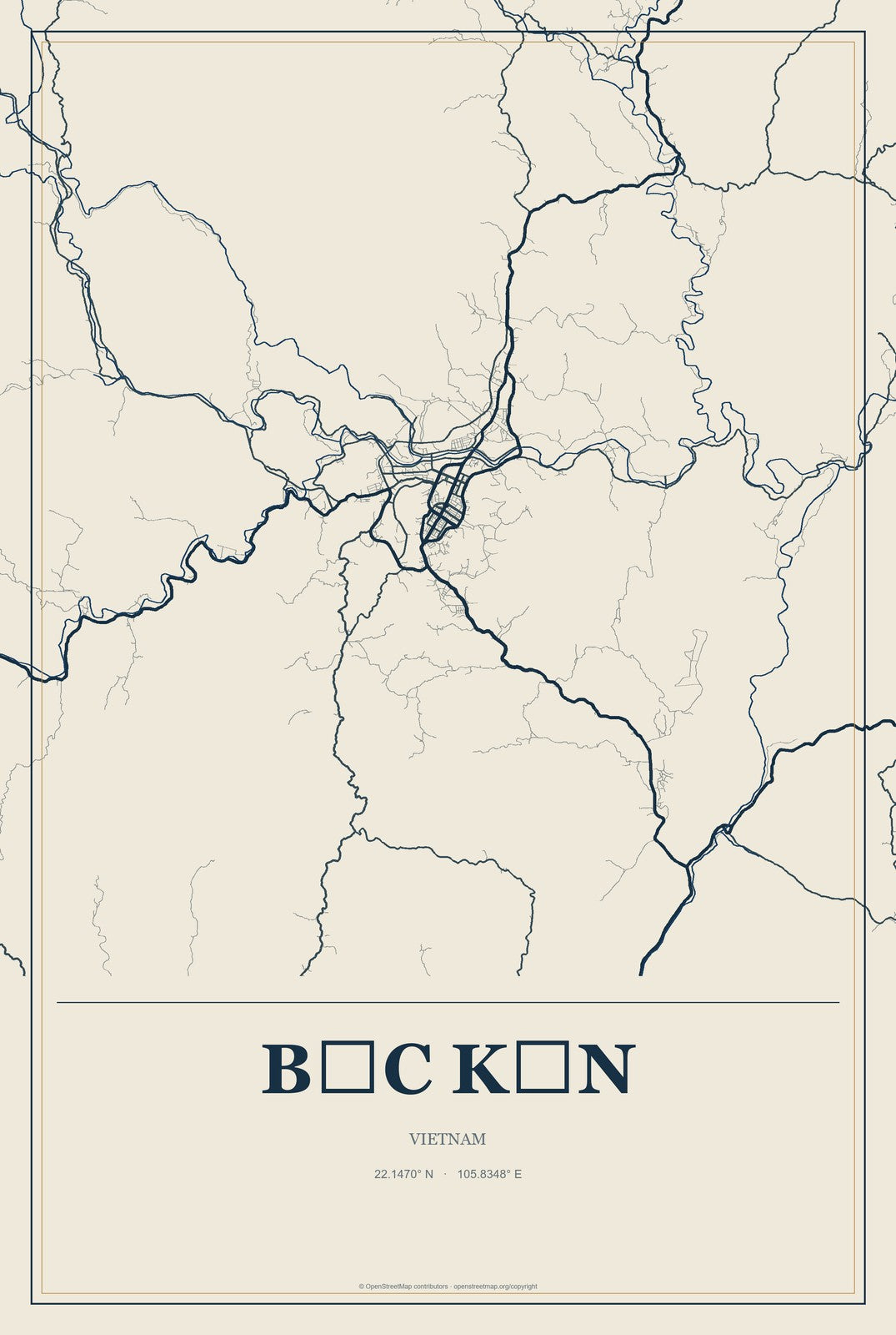 Bắc Kạn, Vietnam City Map Aluminum Sign in Coastal Cutout style