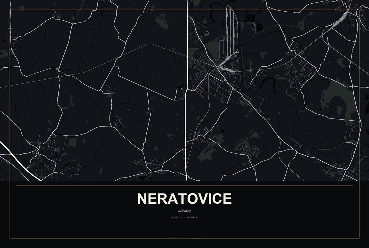 Neratovice, Czechia City Map Aluminum Sign in Metropolitan Noir style