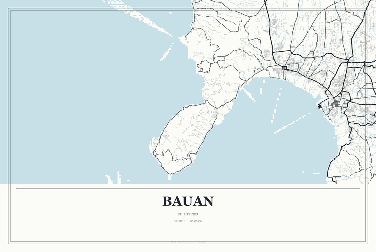 Bauan, Philippines City Map Aluminum Sign in Gallery Air style