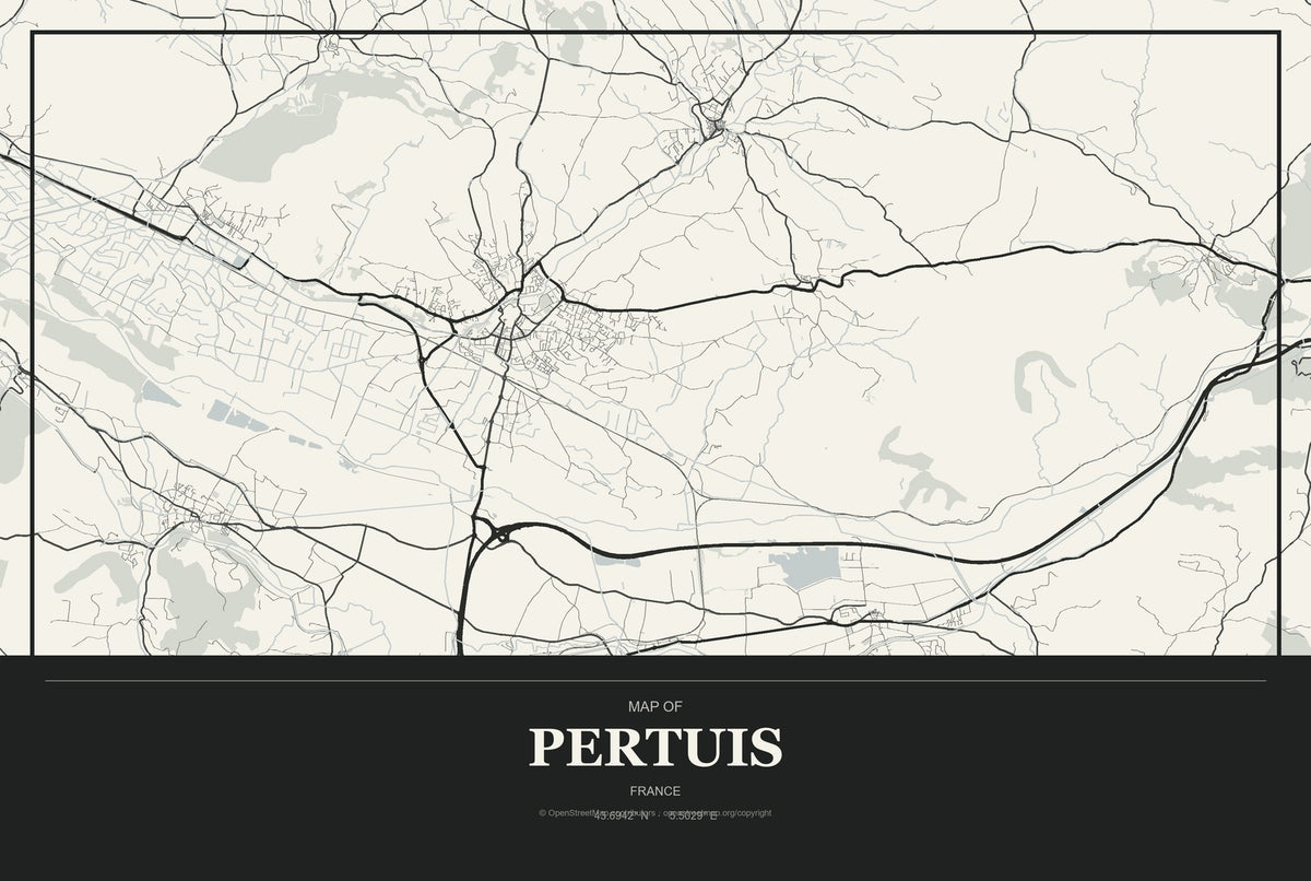 Pertuis, France City Map Aluminum Sign in Museum Plaque style