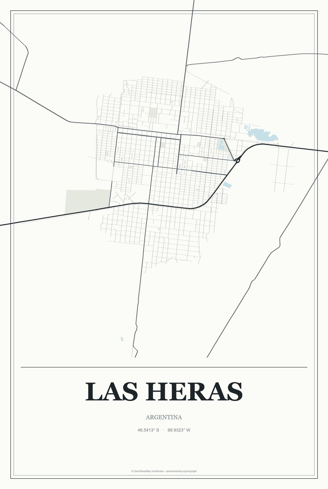 Las Heras, Argentina City Map Aluminum Sign in Gallery Air style
