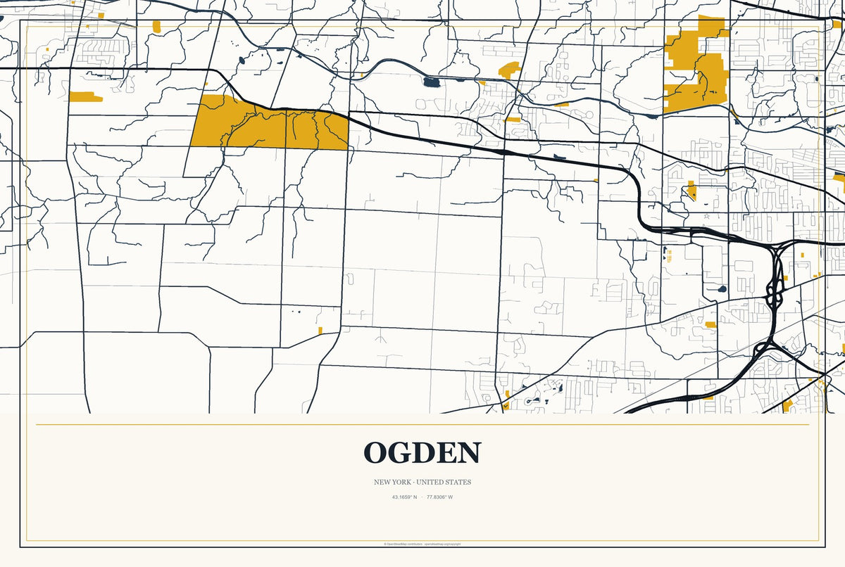 Ogden, New York City Map Aluminum Sign in Citrine Modern style