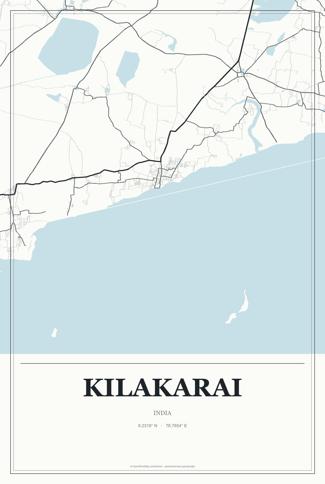 Kilakarai, India City Map Aluminum Sign in Gallery Air style