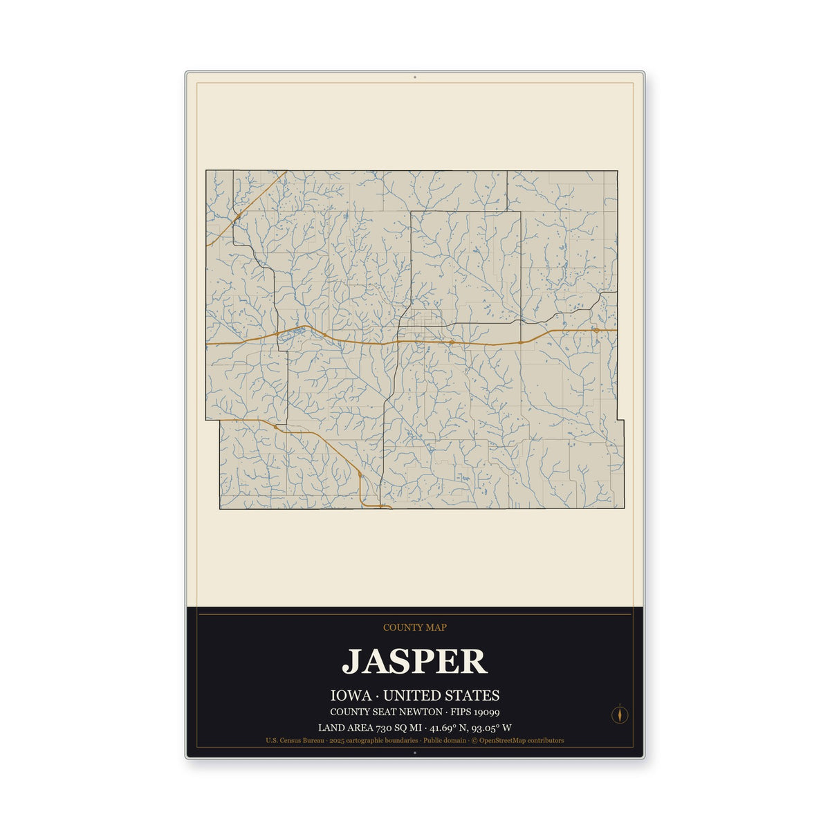 Jasper County, Iowa Map Aluminum Sign in Museum Plaque style