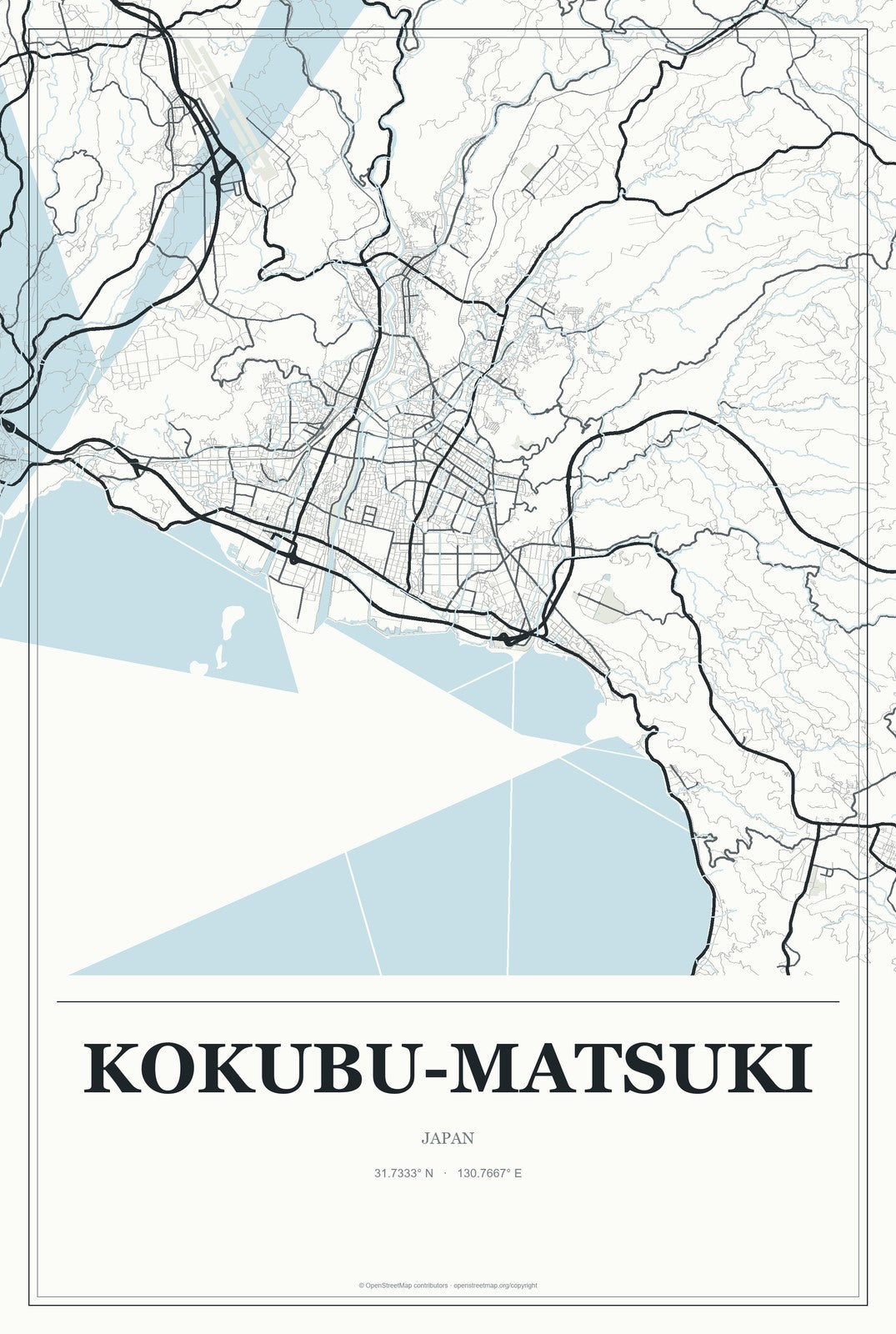 Kokubu-matsuki, Japan City Map Aluminum Sign in Gallery Air style
