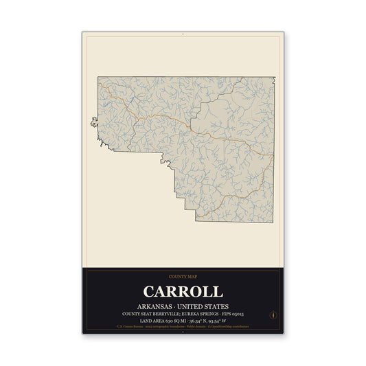 Carroll County, Arkansas Map Aluminum Sign in Museum Plaque style