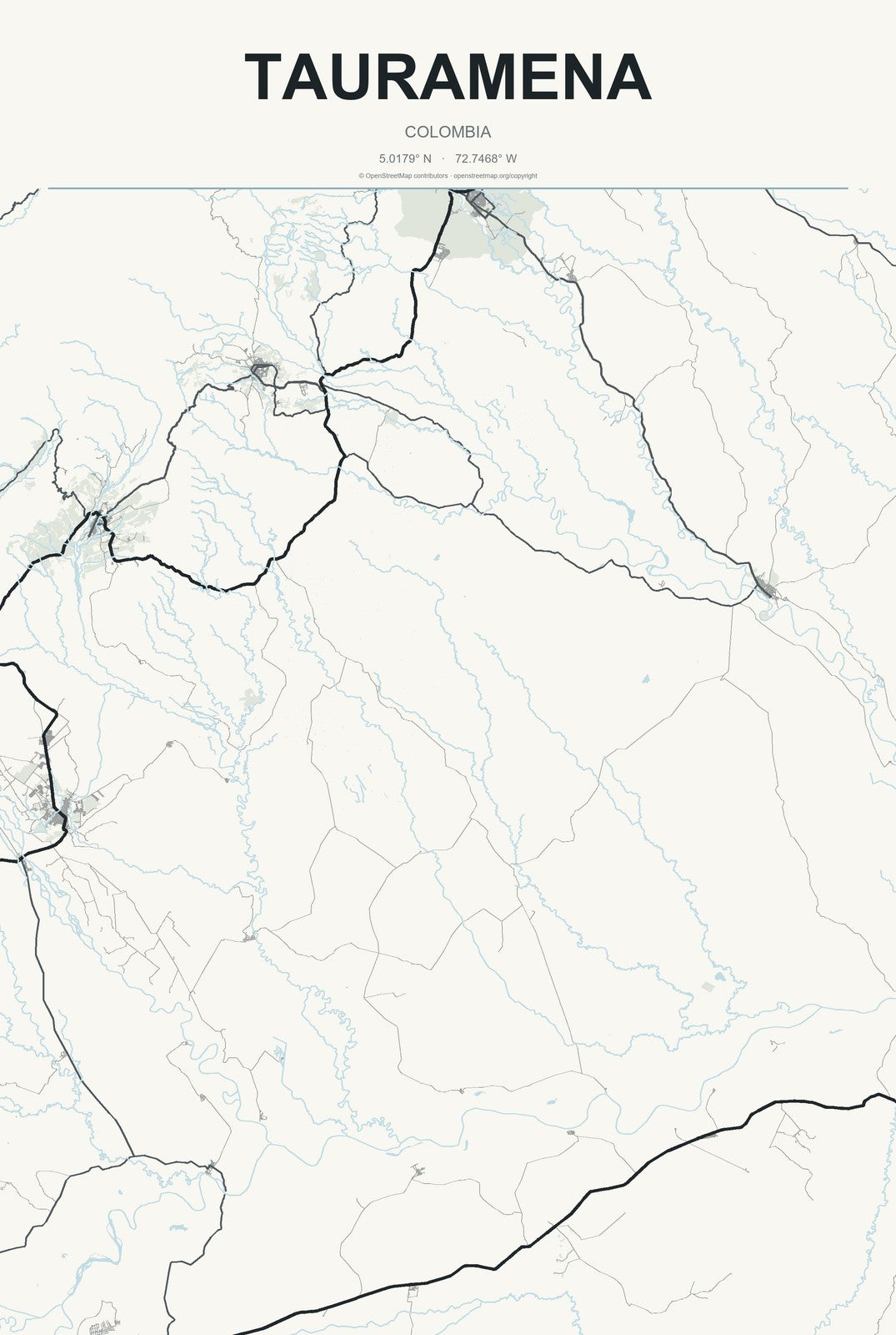 Tauramena, Colombia City Map Aluminum Sign in Headline Atlas style