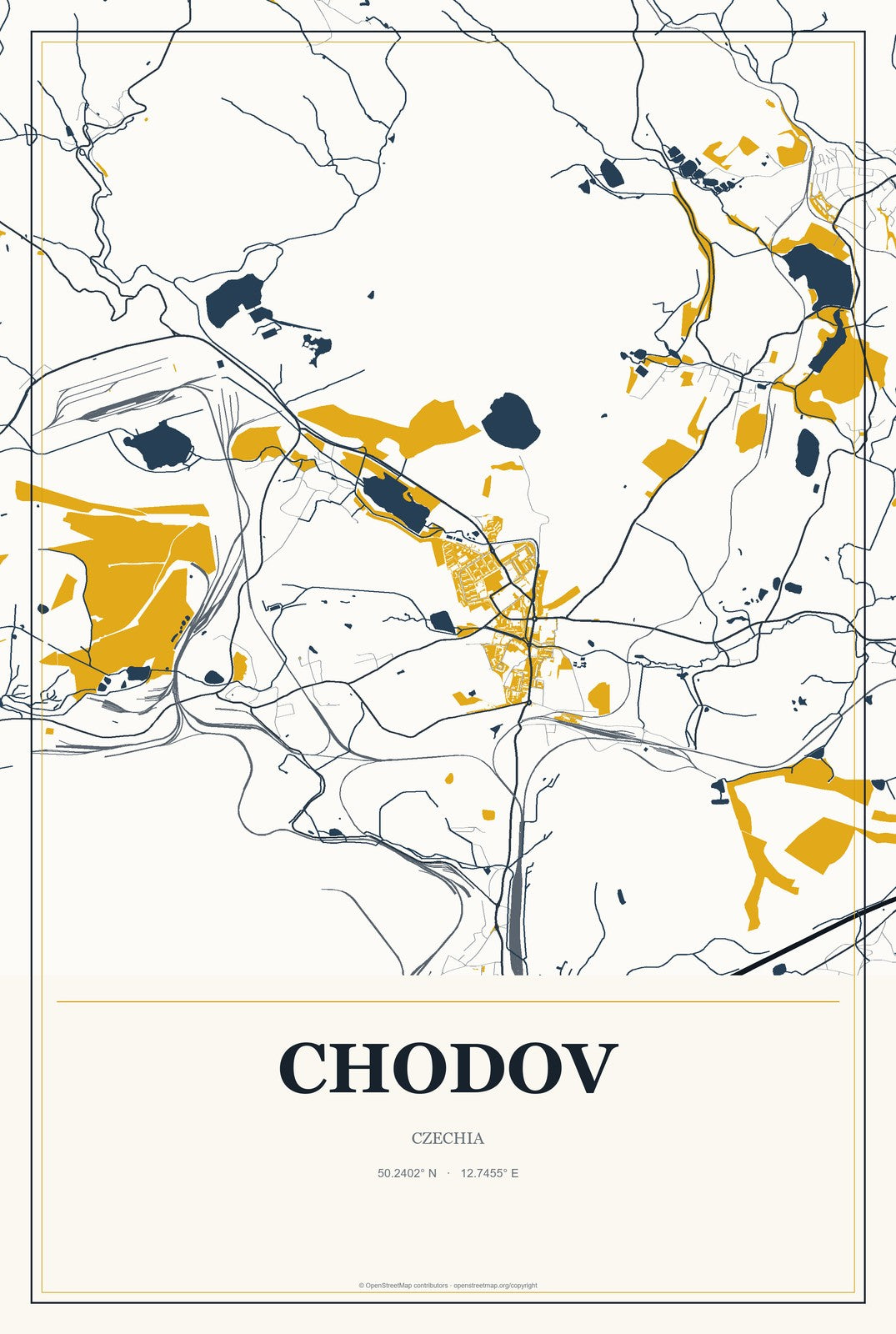 Chodov, Czechia City Map Aluminum Sign in Citrine Modern style