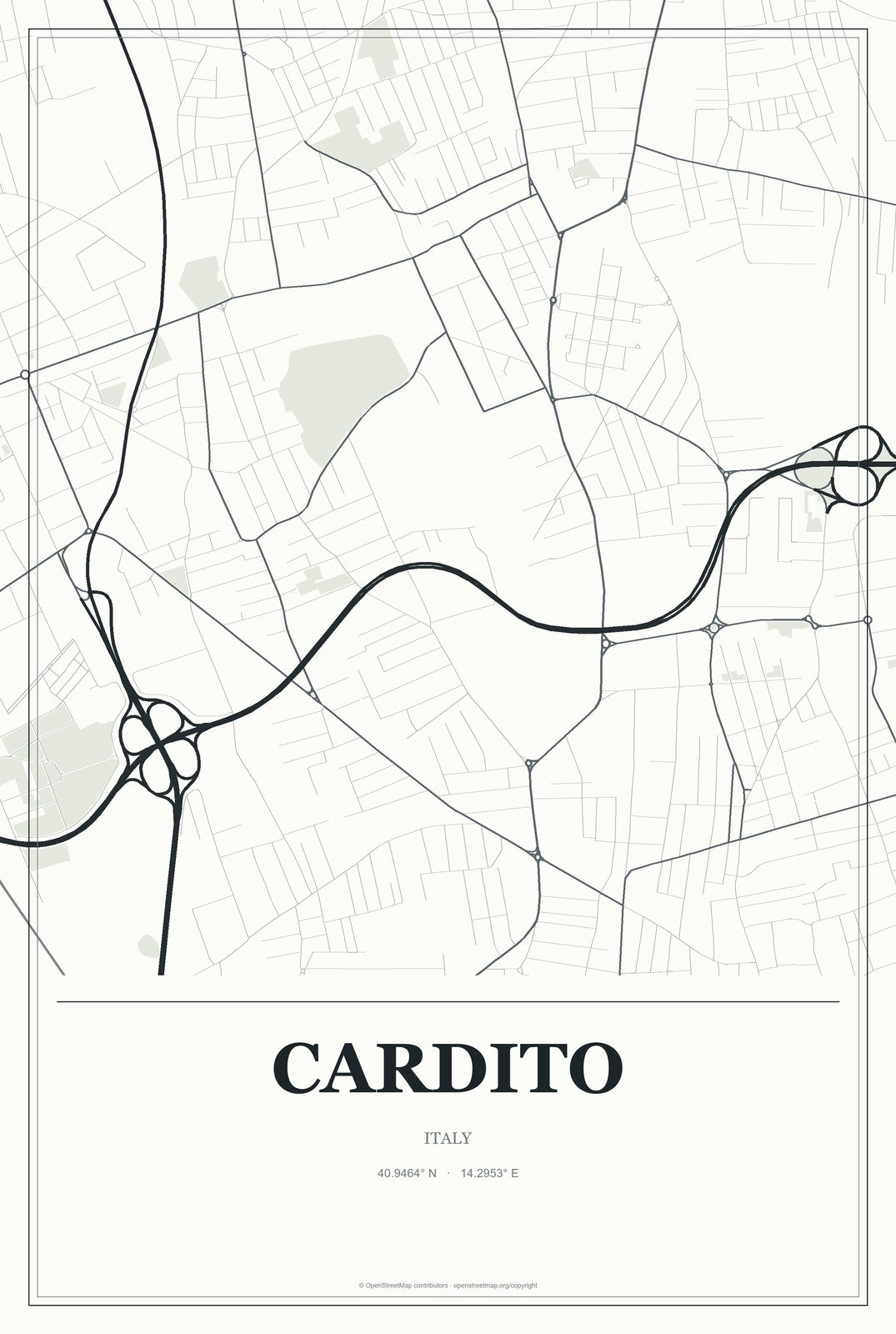 Cardito, Italy City Map Aluminum Sign in Gallery Air style