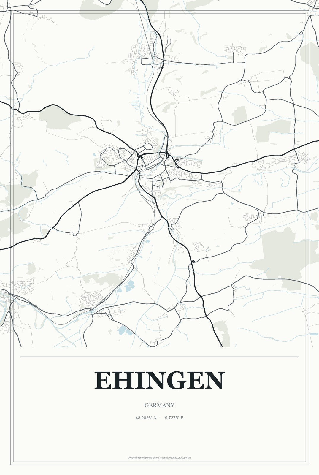 Ehingen, Germany City Map Aluminum Sign in Gallery Air style