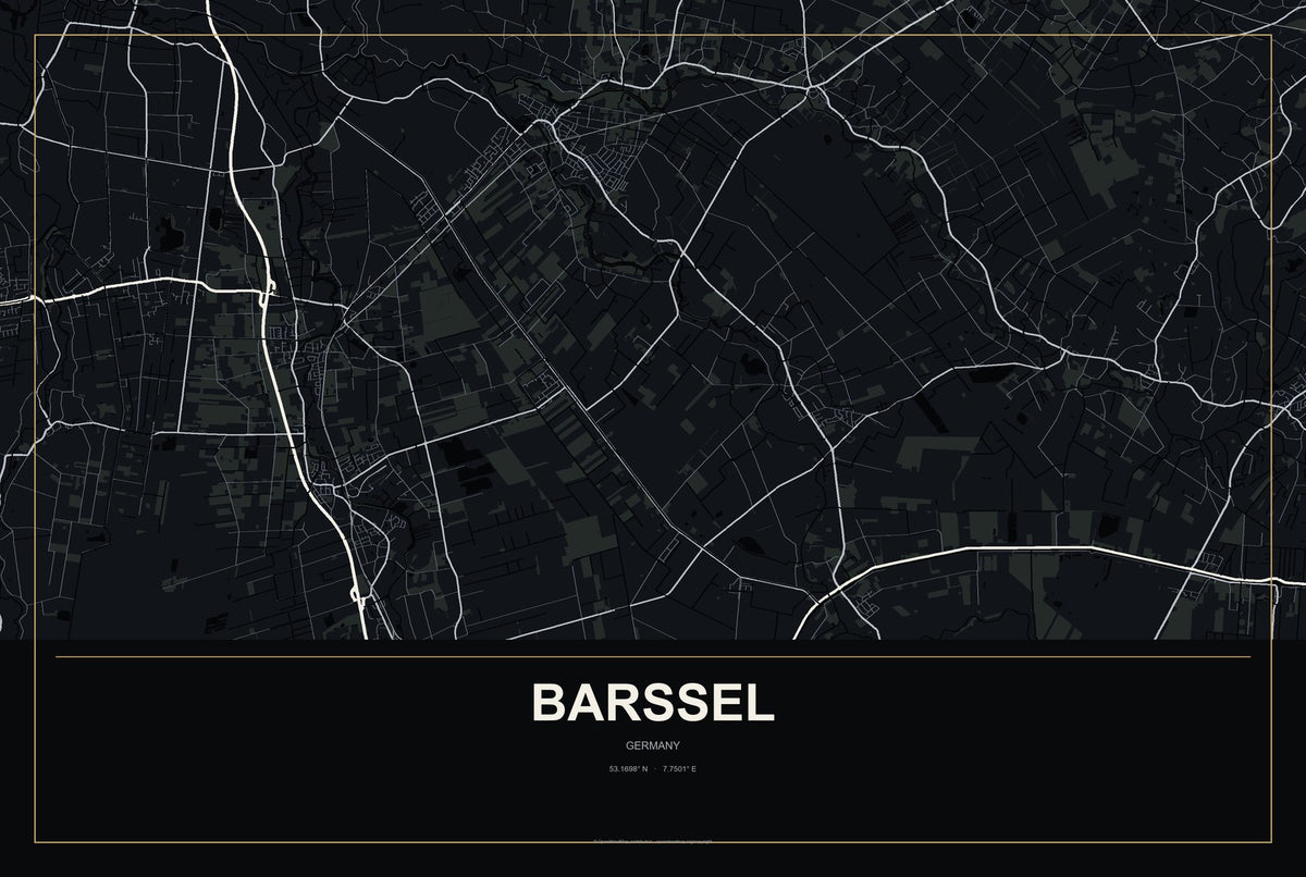 Barßel, Germany City Map Aluminum Sign in Metropolitan Noir style
