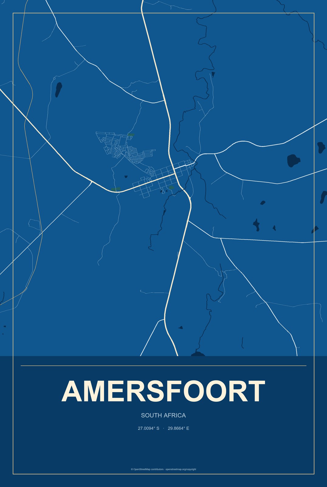 Amersfoort, South Africa City Map Aluminum Sign in Harbor Cobalt style