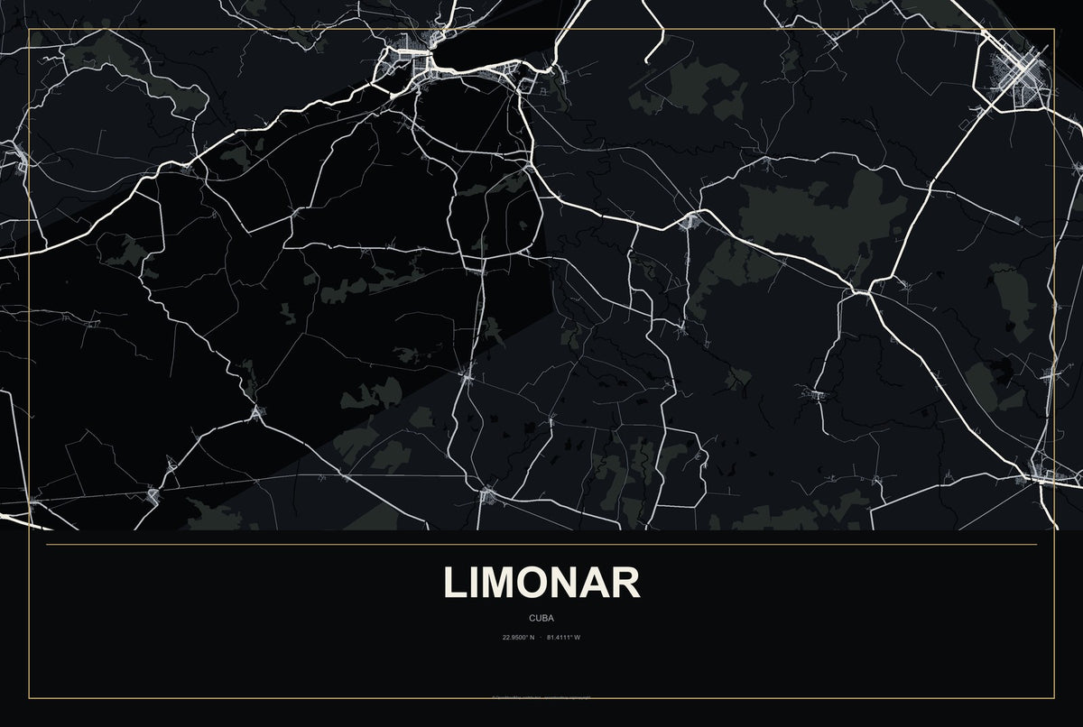 Limonar, Cuba City Map Aluminum Sign in Metropolitan Noir style