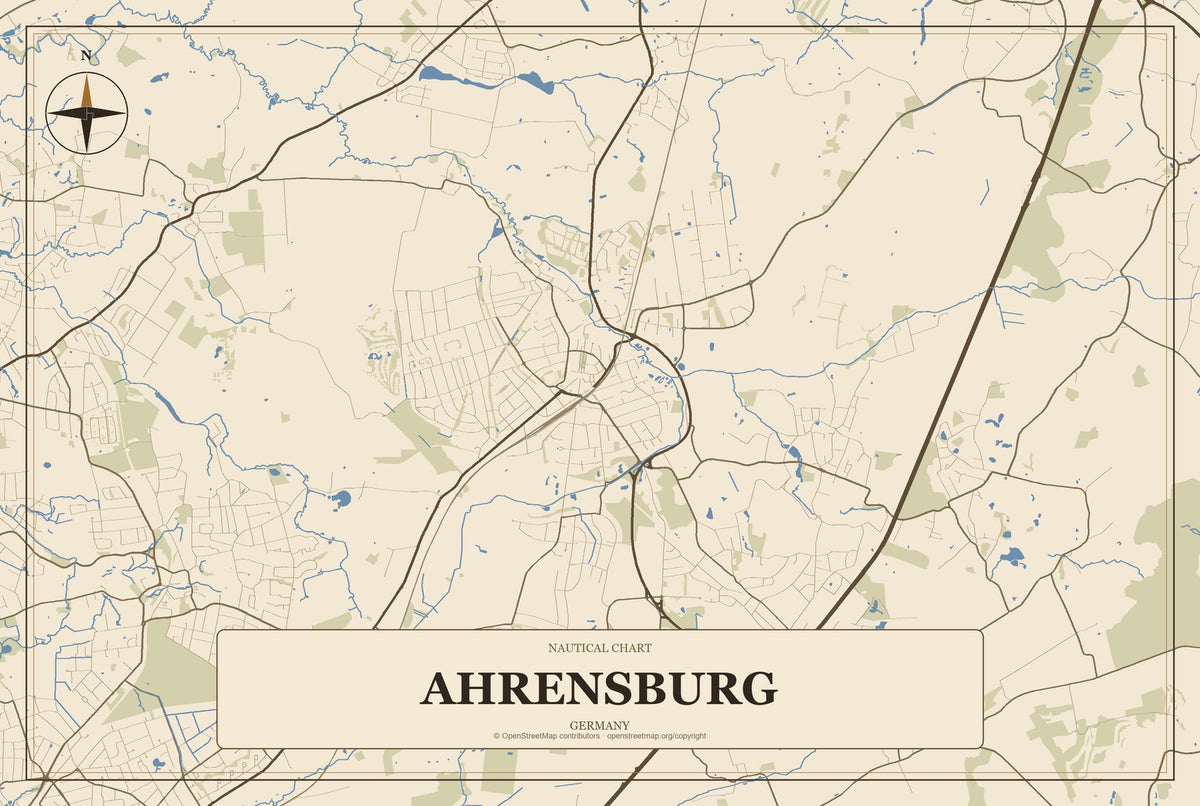 Ahrensburg, Germany City Map Aluminum Sign in Heritage Nautical style