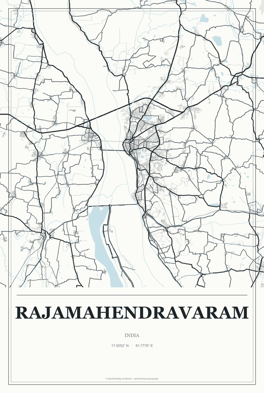 Rajamahendravaram, India City Map Aluminum Sign in Gallery Air style