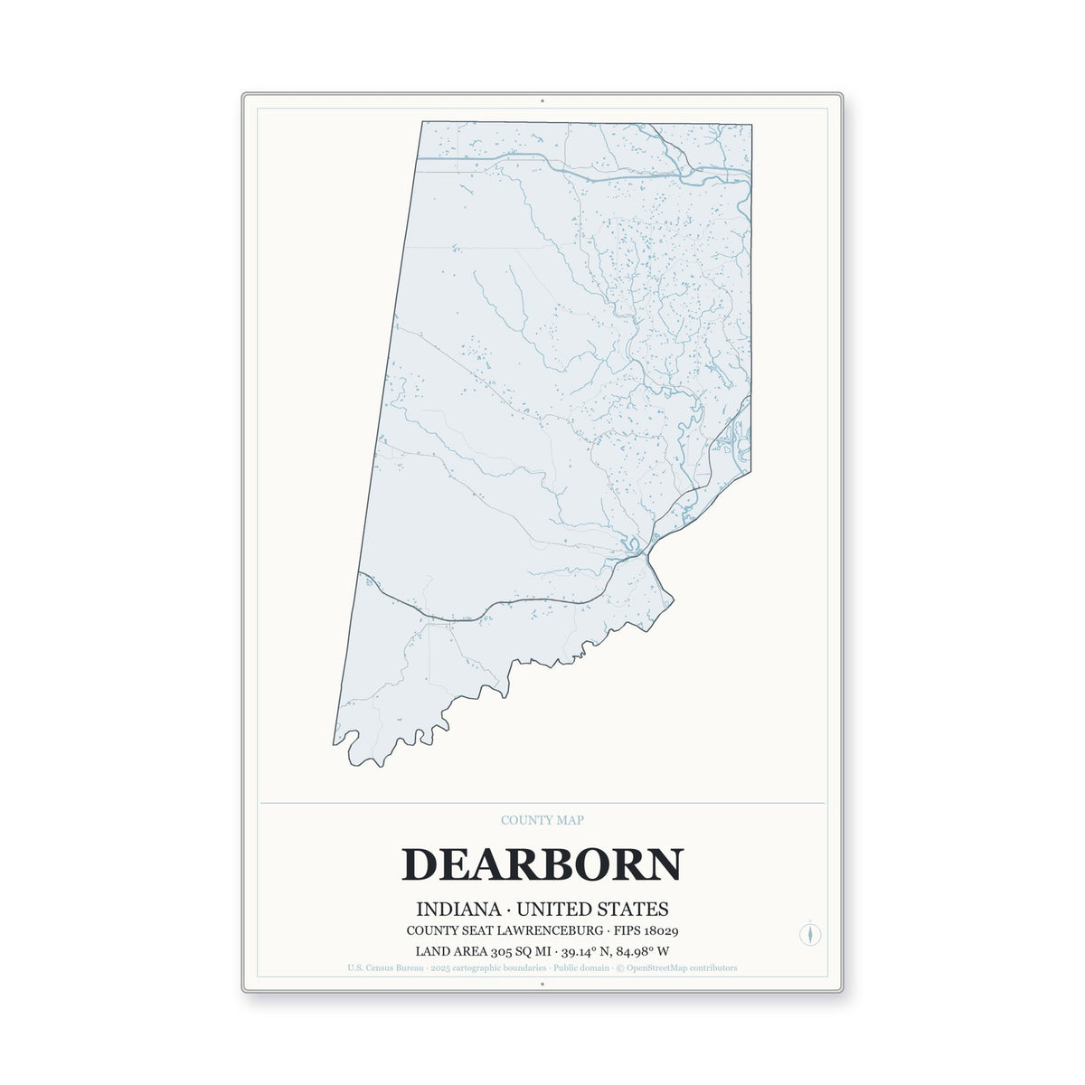 Dearborn County, Indiana Map Aluminum Sign in Gallery Air style
