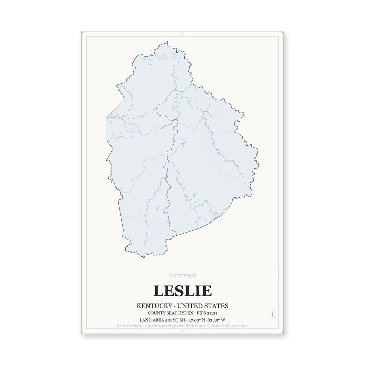 Leslie County, Kentucky Map Aluminum Sign in Gallery Air style