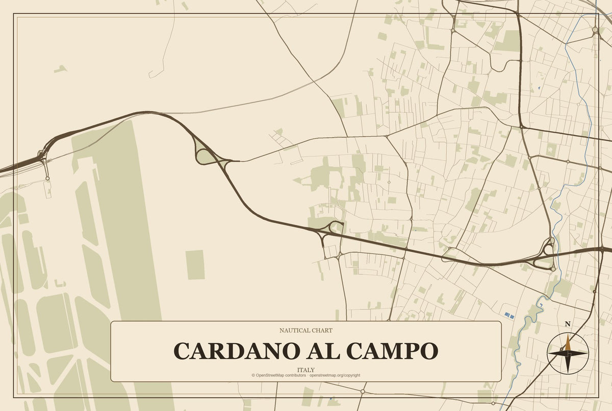 Cardano al Campo, Italy City Map Aluminum Sign in Heritage Nautical style