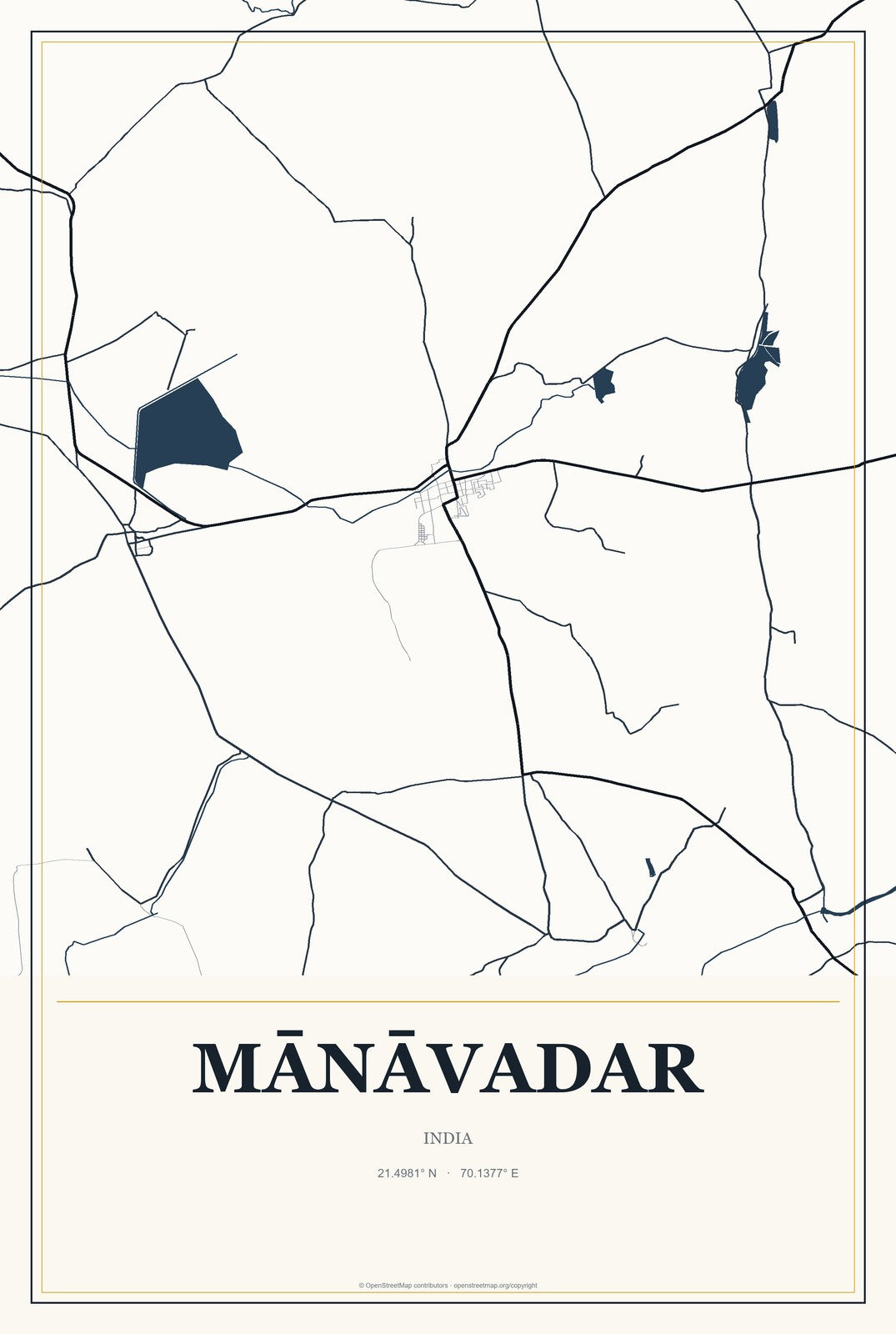 Mānāvadar, India City Map Aluminum Sign in Citrine Modern style