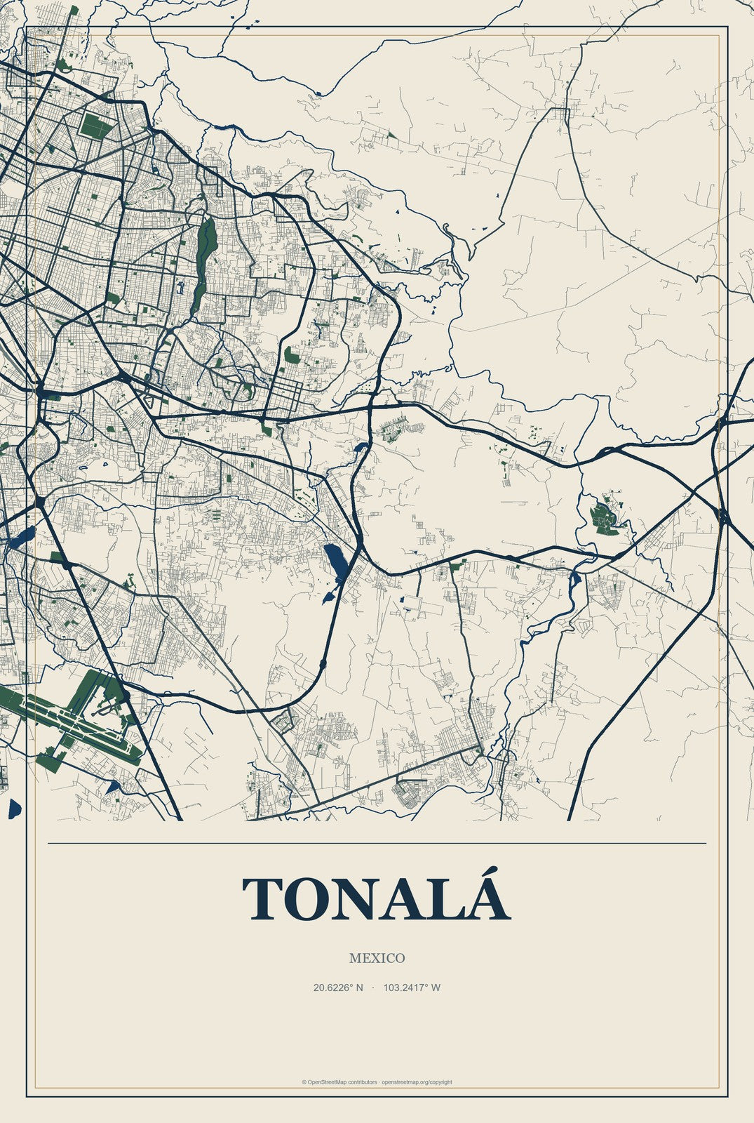 Tonalá, Chiapas, Mexico City Map Aluminum Sign in Coastal Cutout style