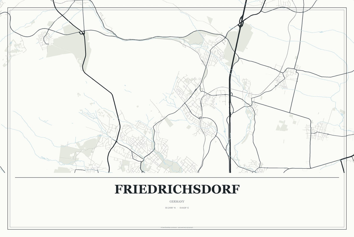 Friedrichsdorf, Germany City Map Aluminum Sign in Gallery Air style