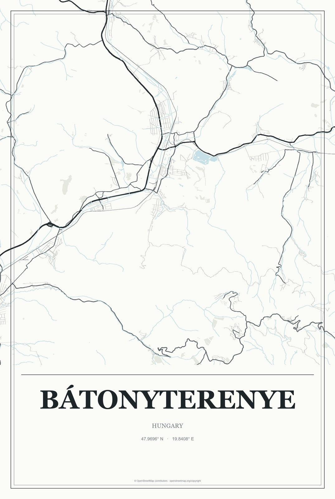 Bátonyterenye, Hungary City Map Aluminum Sign in Gallery Air style