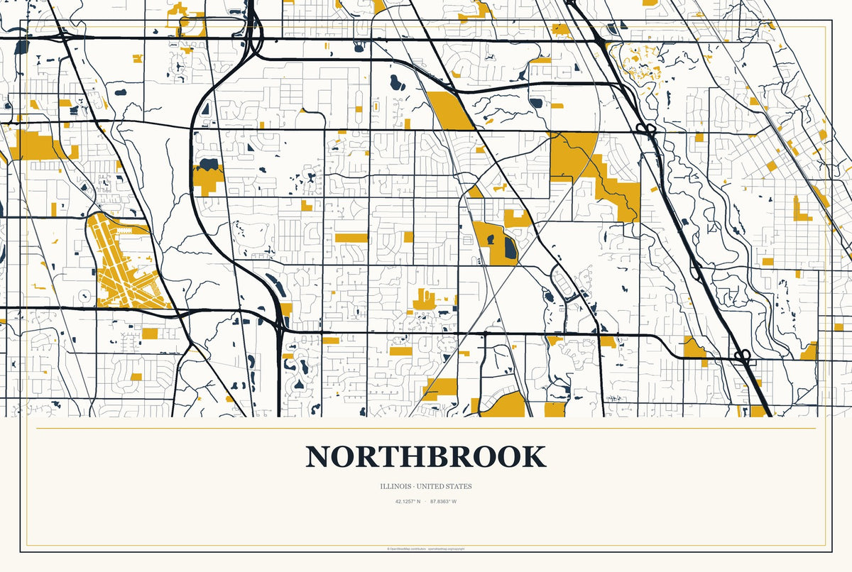 Northbrook, Illinois City Map Aluminum Sign in Citrine Modern style