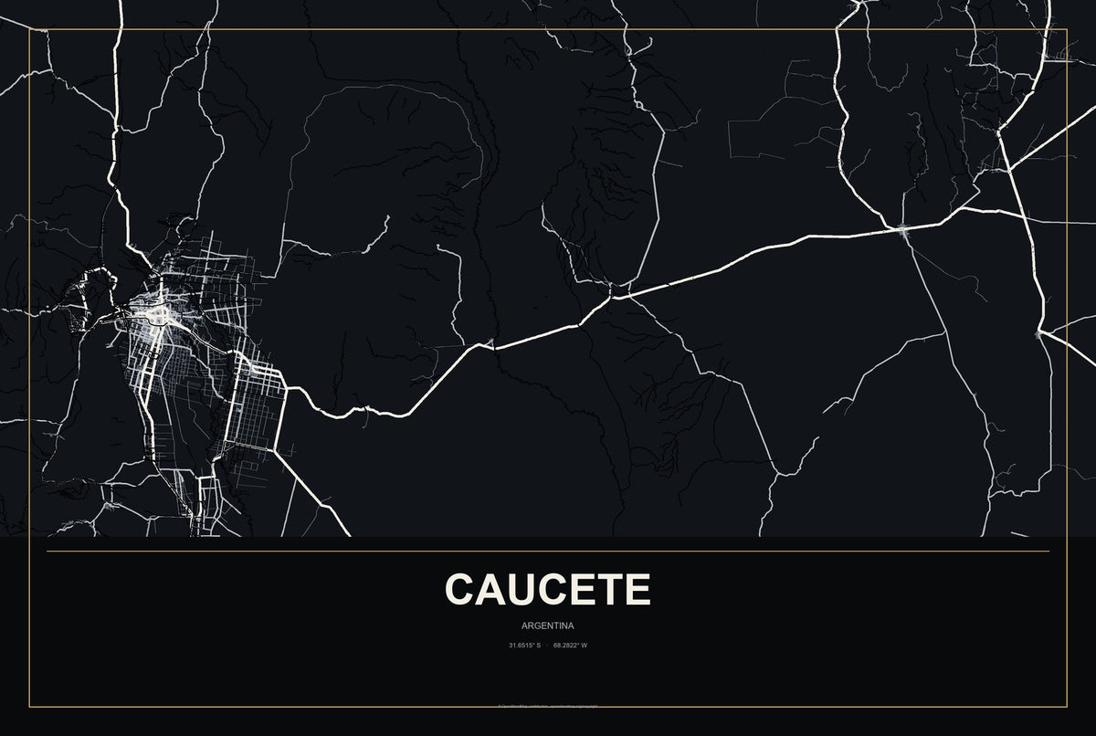 Caucete, Argentina City Map Aluminum Sign in Metropolitan Noir style
