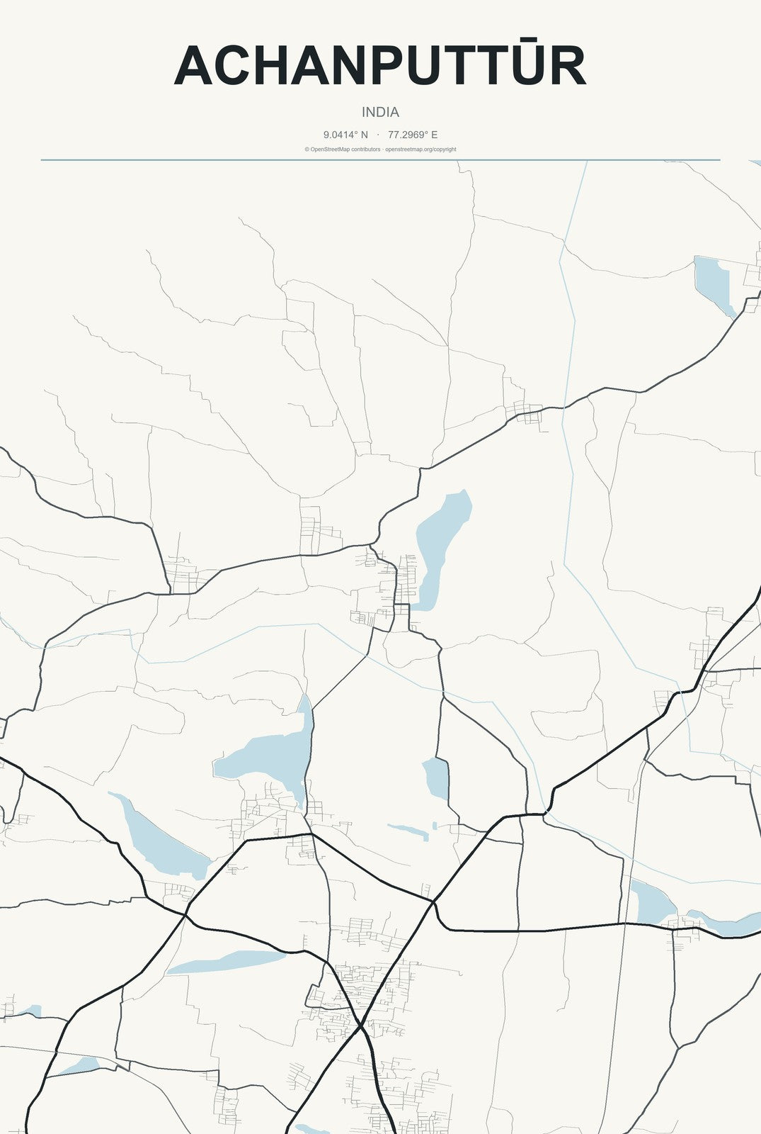 Achanputtūr, India City Map Aluminum Sign in Headline Atlas style
