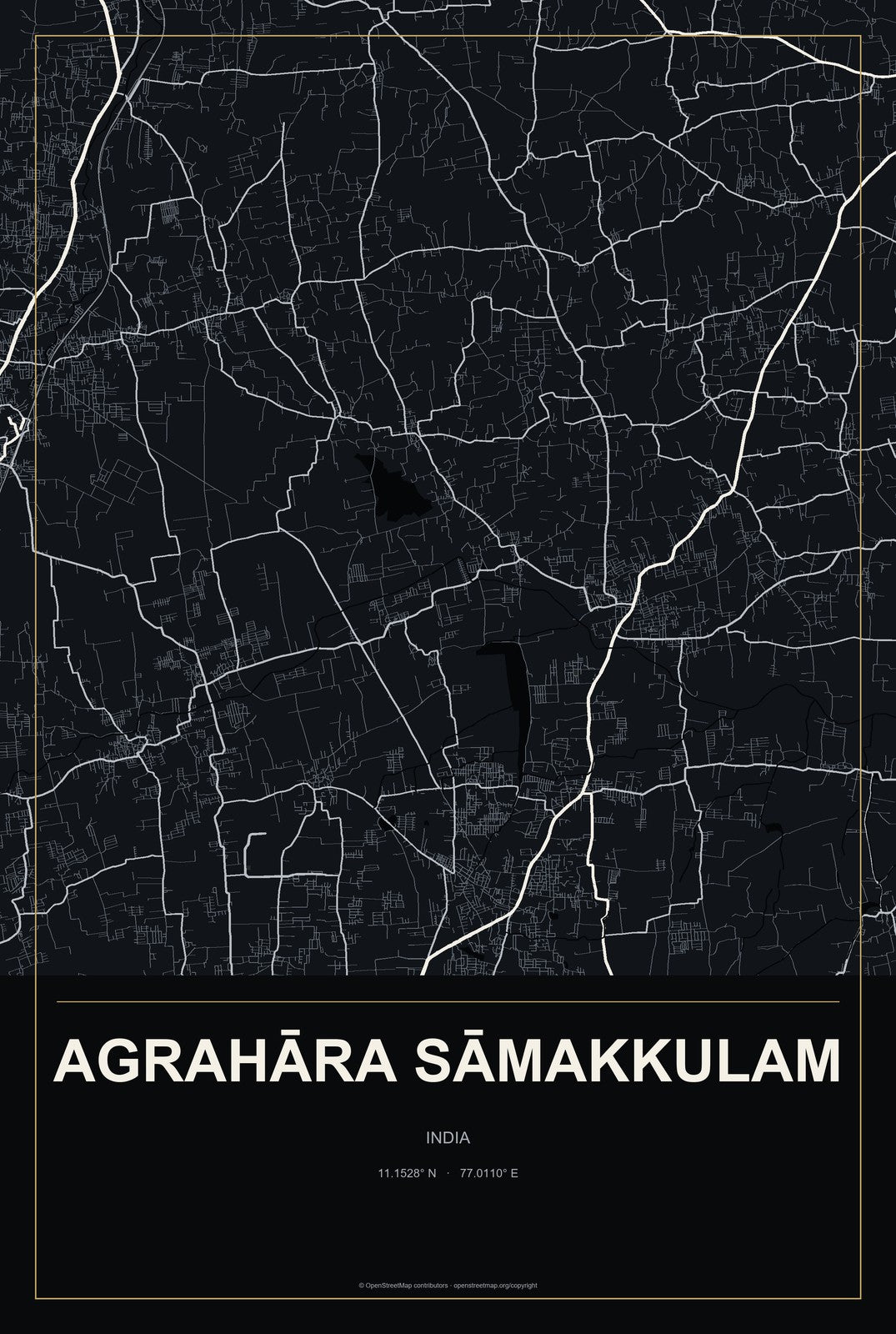 Agrahāra Sāmakkulam, India City Map Aluminum Sign in Metropolitan Noir style